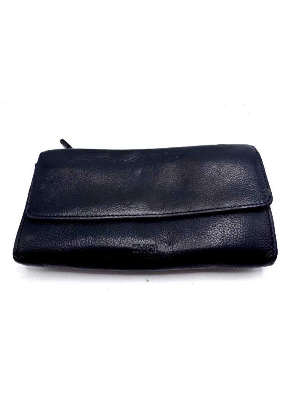 Wilsons Leather Black Pebbled Leather Wallet  Snap Closure Pockets 8" X 5"